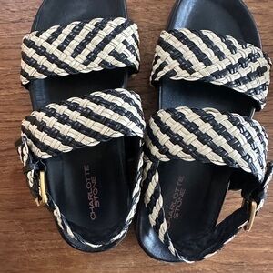Charlotte Stone Chad Sandals in Oat - 9 - Black and Cream Woven Sandals